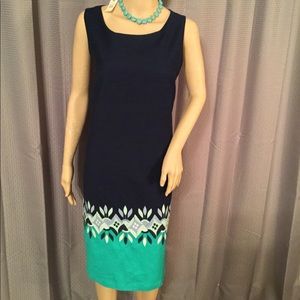 Talbots Lined Navy & Aqua Dress Size 12 New w/ Tag